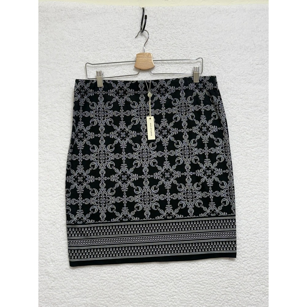 MAX STUDIO Black White Geometric Print Pencil Skirt XL
